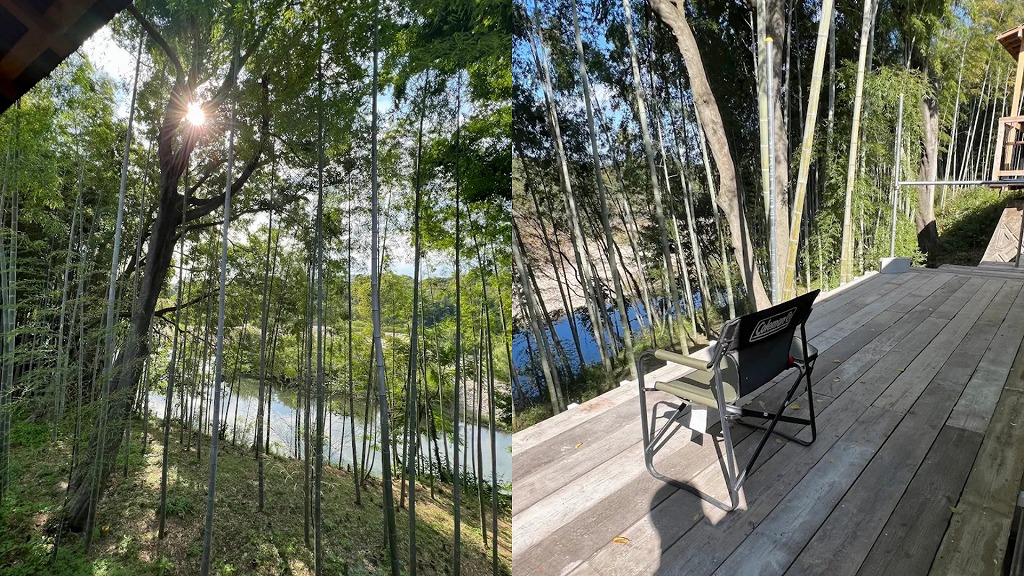 竹林と矢作川を見渡せるテラス席